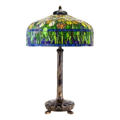 Mira Tulip Tiffany Style Stained Glass Table Lamp, Yellow