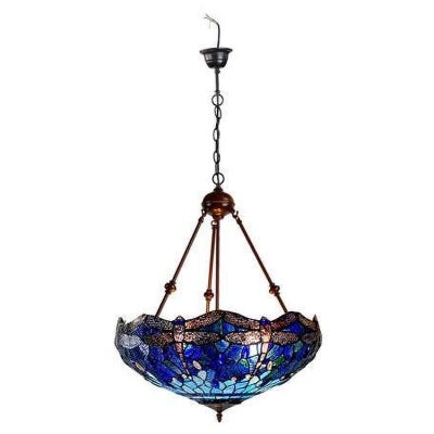 Blue Dragonfly Tiffany Style Stained Glass Uplighter Pendant Light