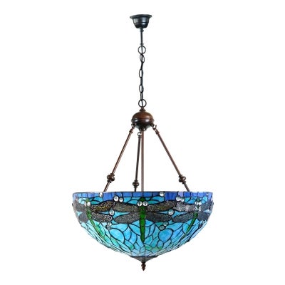 Sylvia Dragonfly Tiffany Style Stained Glass Uplighter Pendant Light