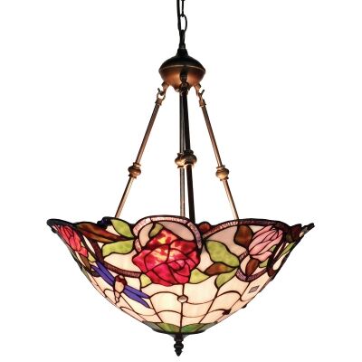 Rose & Dragonfly  Tiffany Style Stained Glass Pendant Light