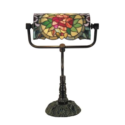 Red Camellia Tiffany Style Stained Glass Bankers Lamp