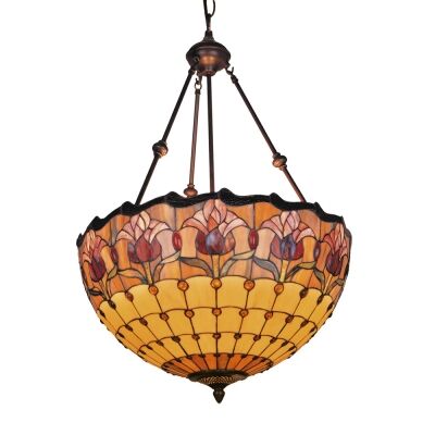 Red Tulip Tiffany Style Stained Glass Uplighter Pendant Light