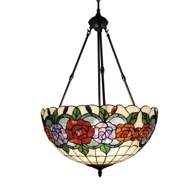 Rose Garden Tiffany Style Stained Glass Uplighter Pendant Light
