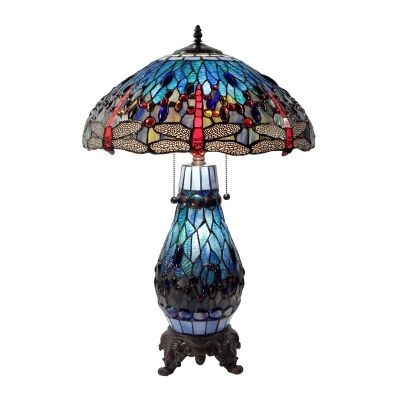 Dragonia Tiffany Style Stained Glass Table Lamp, Blue
