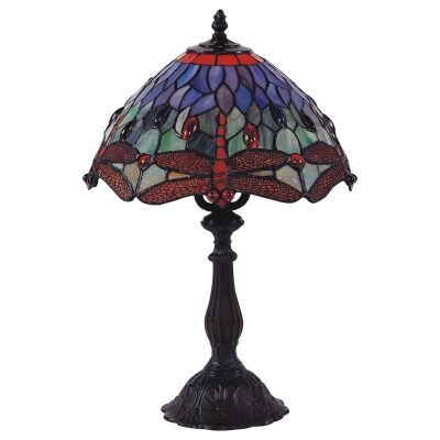 Fantasy Dragonfly Tiffany Style Stained Glass Table Lamp, Medium, Red / Blue
