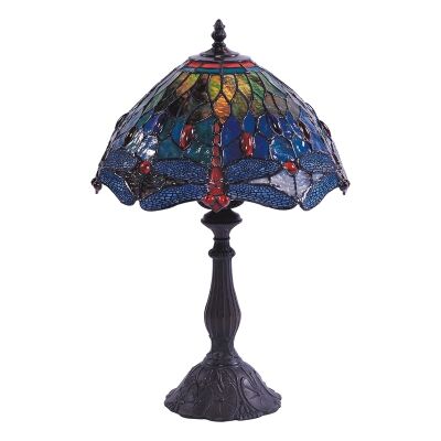 Fantasy Dragonfly Tiffany Style Stained Glass Table Lamp, Medium, Blue / Green