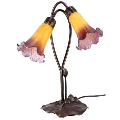 Lily Tiffany Style Stained Glass Flower Table Lamp, Double Shade, Orange / Wine