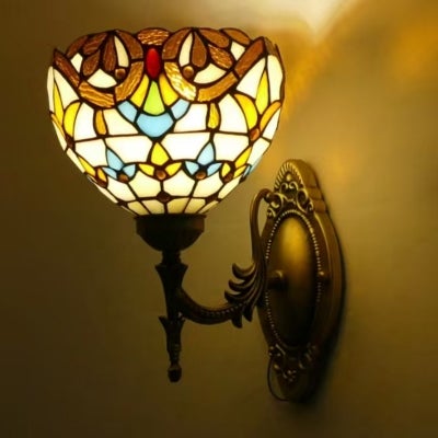 Camille Tiffany Style Stained Glass Torchiere Wall Light, Type A, Beige