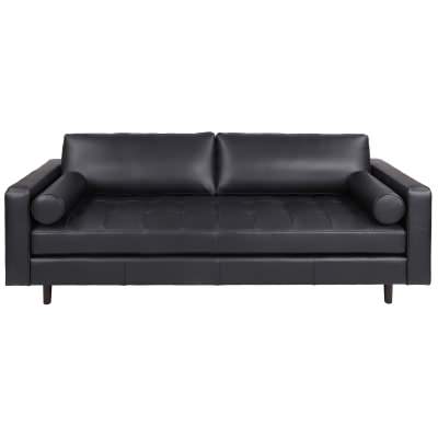 Everett Full Top Grain Leather Sofa, 3 Seater, Black