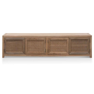 Arlington Elm Timber & Rattan 4 Door TV Unit, 200cm