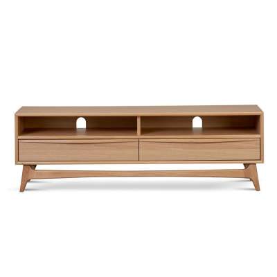 Oksby American White Oak Timber 2 Drawer TV Unit, 150cm, Natural