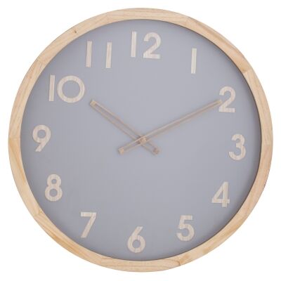 Riley Pine Timber Frame Round Wall Clock, 50cm, Natural / Grey