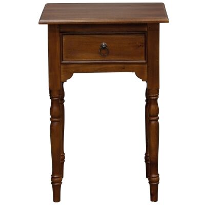 Lorand Solid Mahogany Timber Single Drawer Side Table, Mahogany