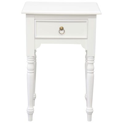 Lorand Mahogany Timber Single Drawer Side Table, White