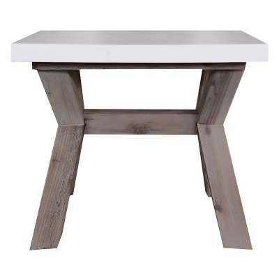 Paxton Concrete & Acacia Timber Trestle Lamp Table, White Top