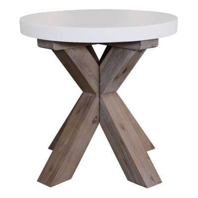 Paxton Concrete & Acacia Timber Round Lamp Table, White Top