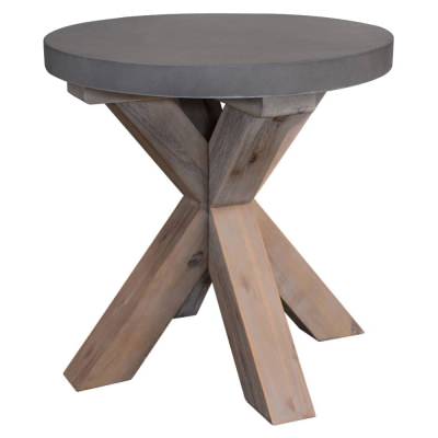 Paxton Concrete & Acacia Timber Round Lamp Table, Grey Top