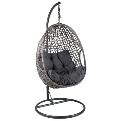 Hakim Resin Wicker & Steel Indoor / Outdoor Hanging Pod Chair, Grey