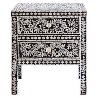 Noir Opulent Mother Of Pearl Inlaid Bedside Table