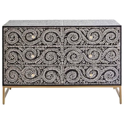 Enchanting Vine Mother Of Pearl Inlaid 3 Drawer Chest