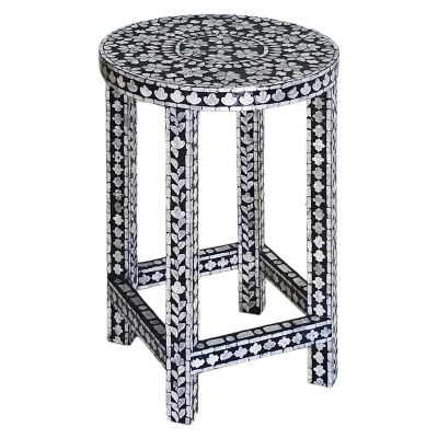 Monochrome Splendour Mother Of Pearl Inlaid Round Side Table