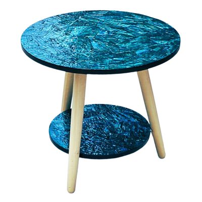 Aquamarine Reflections Mother Of Pearl Inlaid Round Side Table