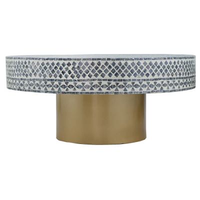 Obsidian Luxe Mother Of Pearl Inlaid Round Coffee Table, 90cm