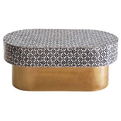 Ebony Mosaic Mother Of Pearl Inlaid Oval Coffee Table, 120cm