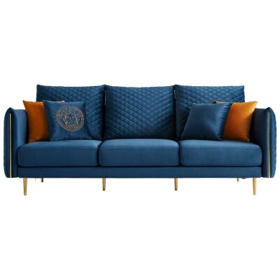 Vanessa Velour Fabric Sofa, 3 Seater, Blue