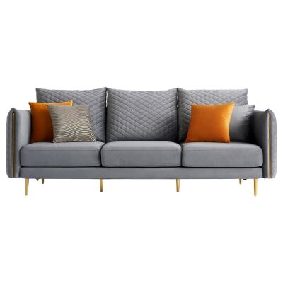 Vanessa Velour Fabric Sofa, 3 Seater, Grey