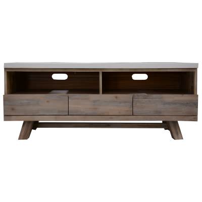 Libo Concrete & Acacia Timber 3 Drawer TV Unit, 150cm