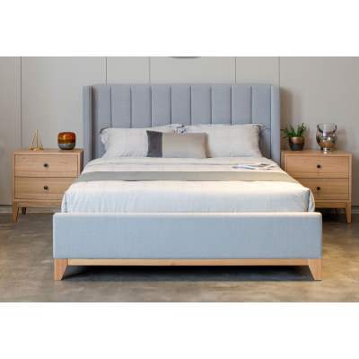 Calmor Fabric Bed with Fluted Bedhead, Double, Light Grey