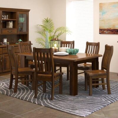 Mulford 7 Piece Pine Timber Dining Table Set, 180cm
