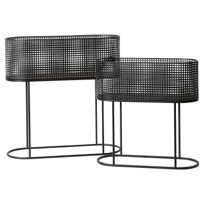 Creed 2 Piece Metal Oblong Planter Stand Set, Black