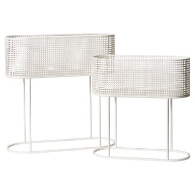 Creed 2 Piece Metal Oblong Planter Stand Set, White
