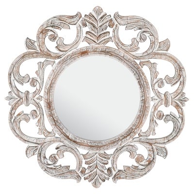 Albaro Wooden Frame Round Wall Mirror, 80cm