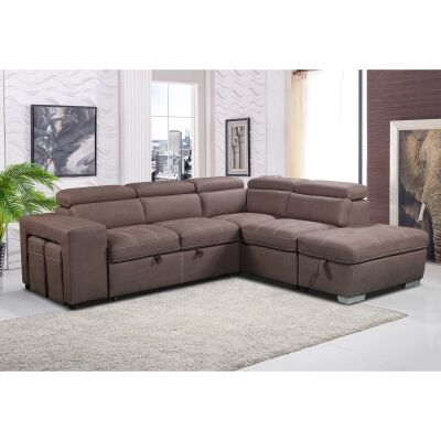 Peoria Fabric Corner Sofa / Pull Out Sofa Bed, 2 Seater with RHF Chasie & Ottomans