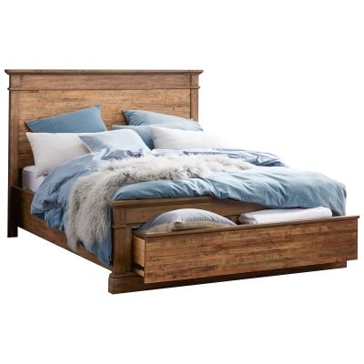 Edensor Recycled Pine Timber Bed with End Drawer, Queen