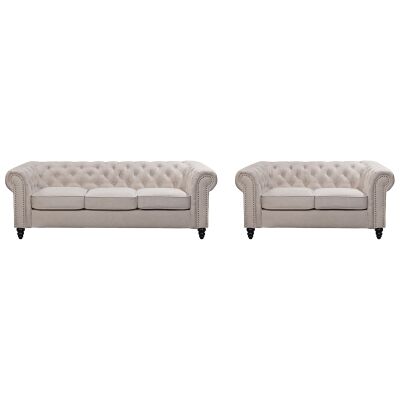 Carville 2 Piece Fabric Chesterfield Sofa Set, 3+2 Seater