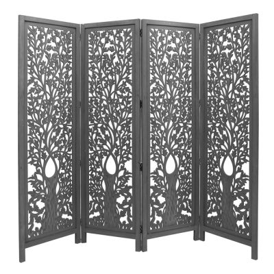 Indore Wooden Quad Fold Screen, Charcoal