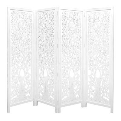 Indore Wooden Quad Fold Screen, Ivory