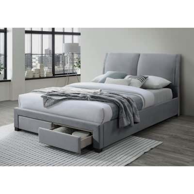 Peano Velvet Fabric Platform Bed with End Drawers, Queen