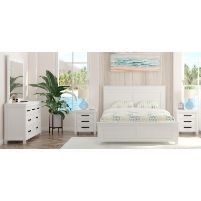 Hethel 5 Piece Pine Timber Bedroom Suite with Dresser & Mirror, Queen, White