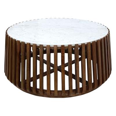 Erisen Marble & Mango Wood Round Coffee Table, 80cm