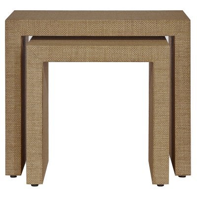 Alfie 2 Piece Grasscloth Nesting Side Table Set, Brown