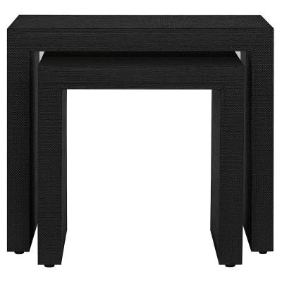 Alfie 2 Piece Grasscloth Nesting Side Table Set, Black