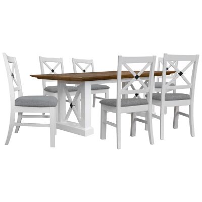 Harwich Pine Timber 7 Piece Dining Table Set, 200cm