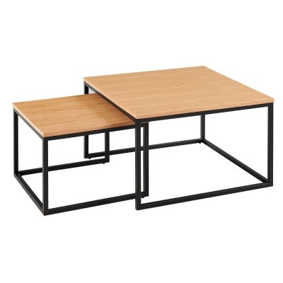 Veradis 2 Piece Wood & Metal Square Nested Coffee Table Set, 70/50cm