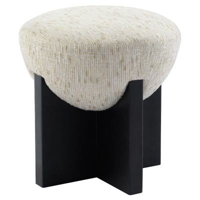 Helena Chenille Fabric & Ash Timber Footstool, Beige