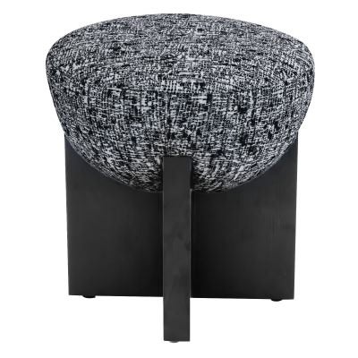 Helena Chenille Fabric & Ash Timber Footstool, Black